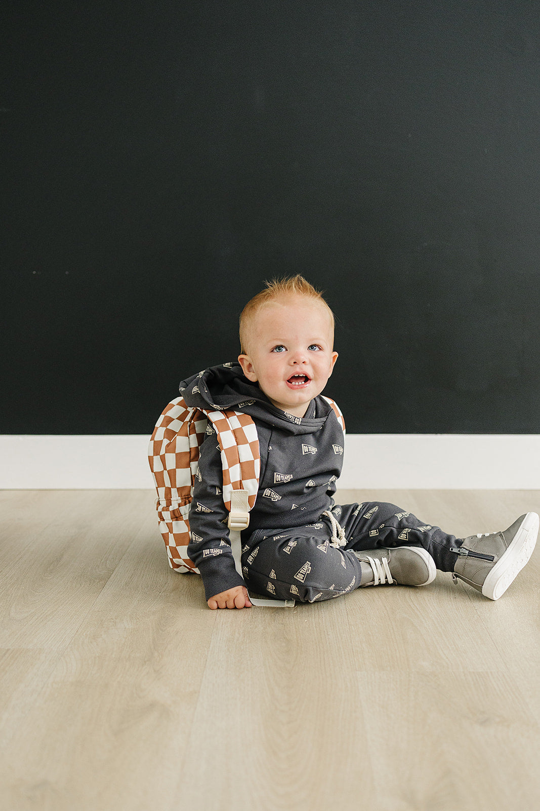 Mebie Baby Mini Backpack - Rust Wavy Checkered