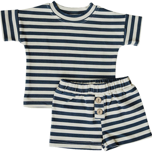 Mebie Baby Navy Stripe Button Short Set