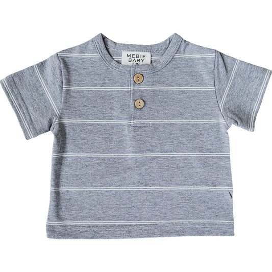 Mebie Baby Grey Stripe Button Tee