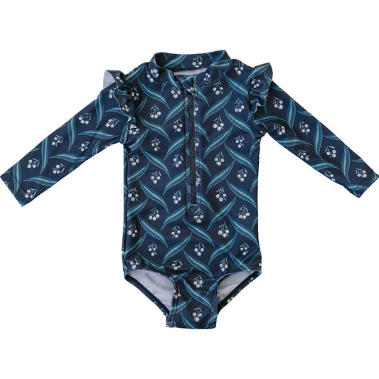 Mebie Baby Navy Berry Ruffle Zipper One-Piece