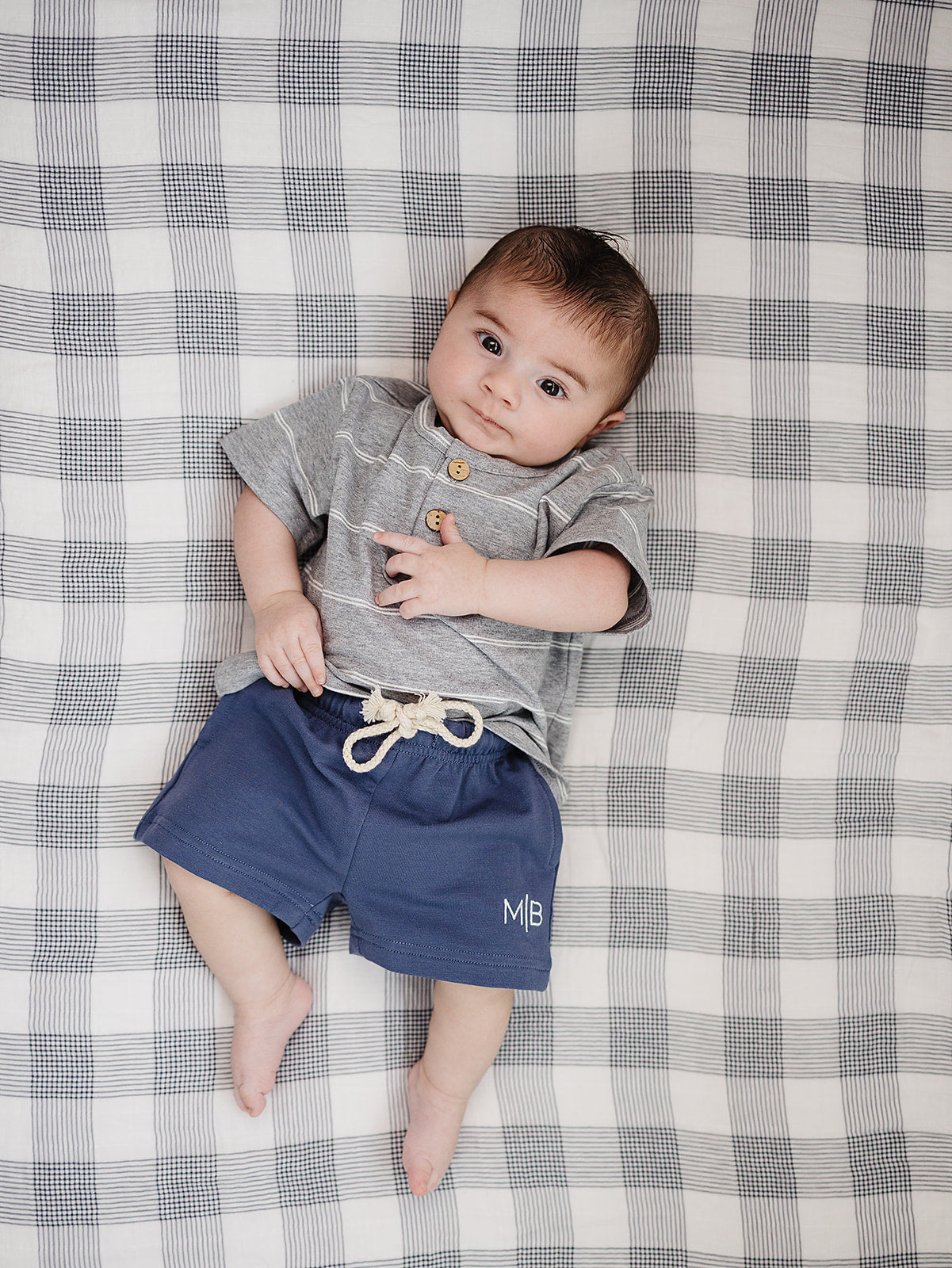 Mebie Baby Grey Stripe Button Tee
