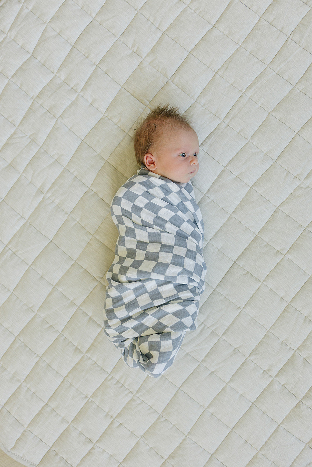 Mebie Baby Muslin Swaddle - Dusty Blue Wavy Checkered