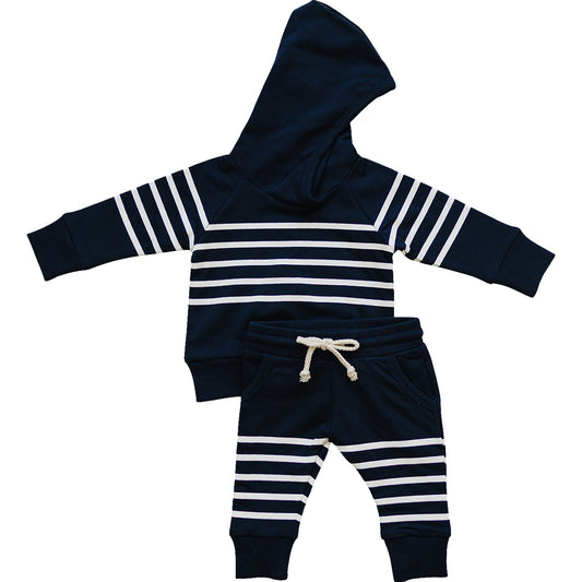 Mebie Baby Navy Stripes Hooded French Terry Set
