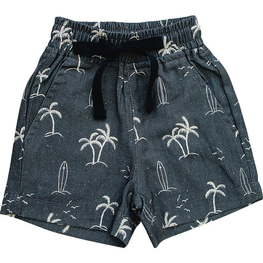 Mebie Baby Navy Surfer Linen Cotton Shorts