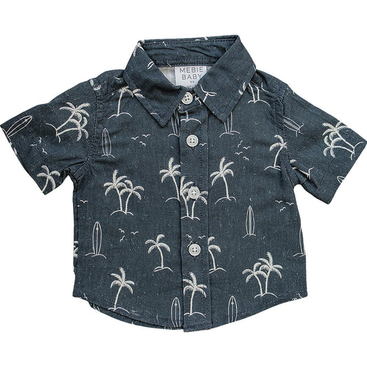 Mebie Baby Navy Surfer Linen Button Up Shirt