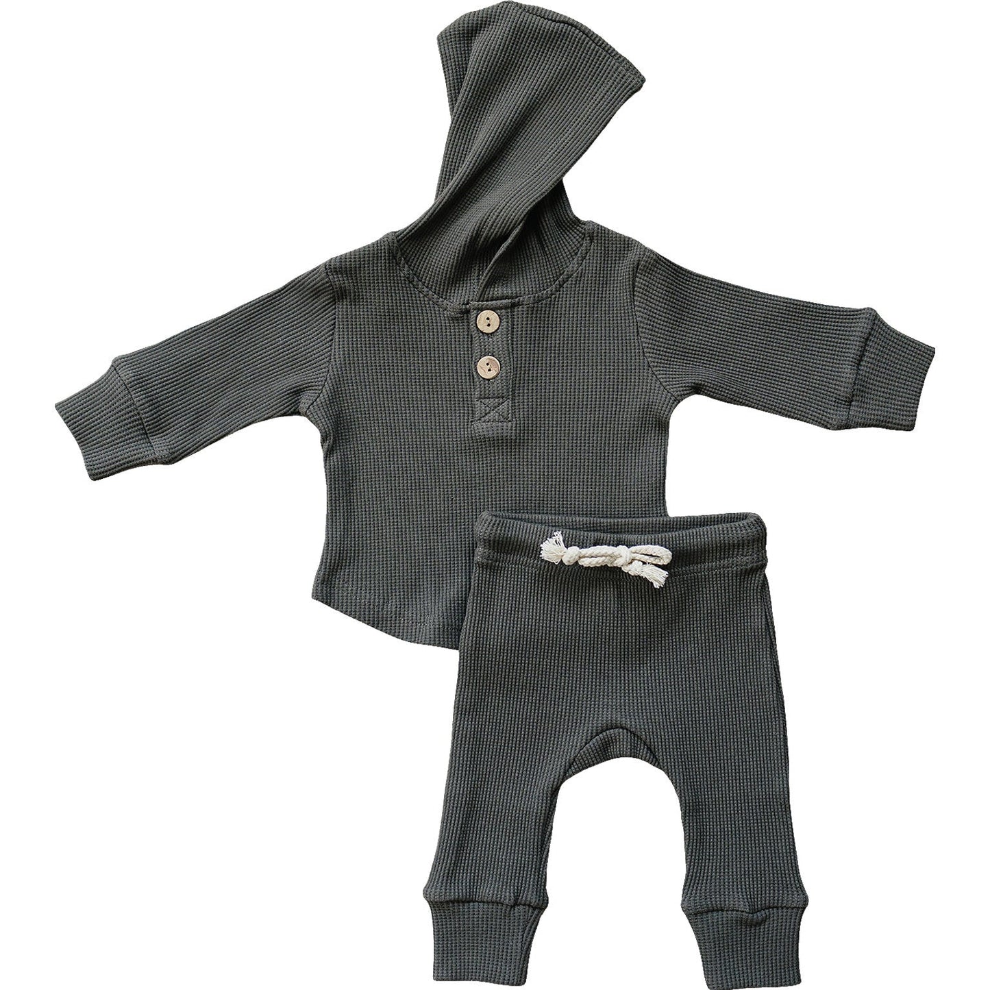 Mebie Baby Hooded Waffle Set - Charcoal