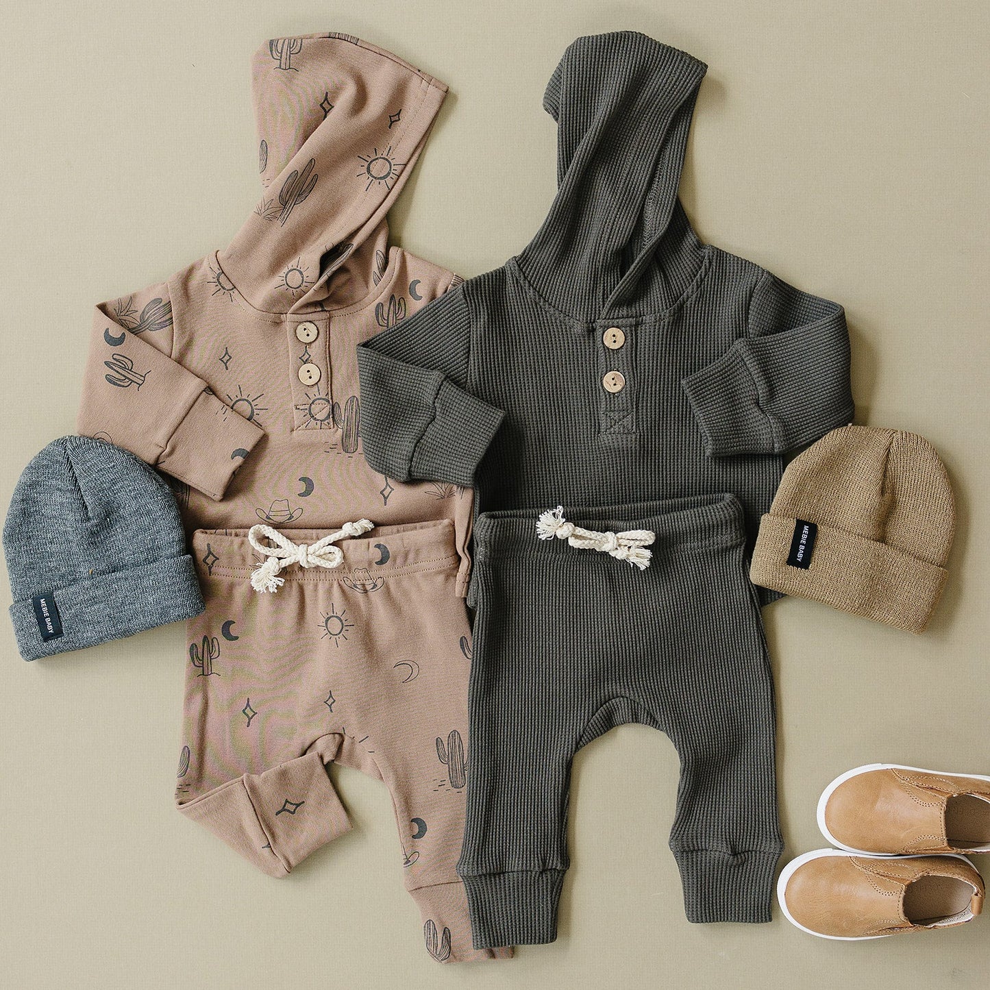 Mebie Baby Hooded Waffle Set - Charcoal