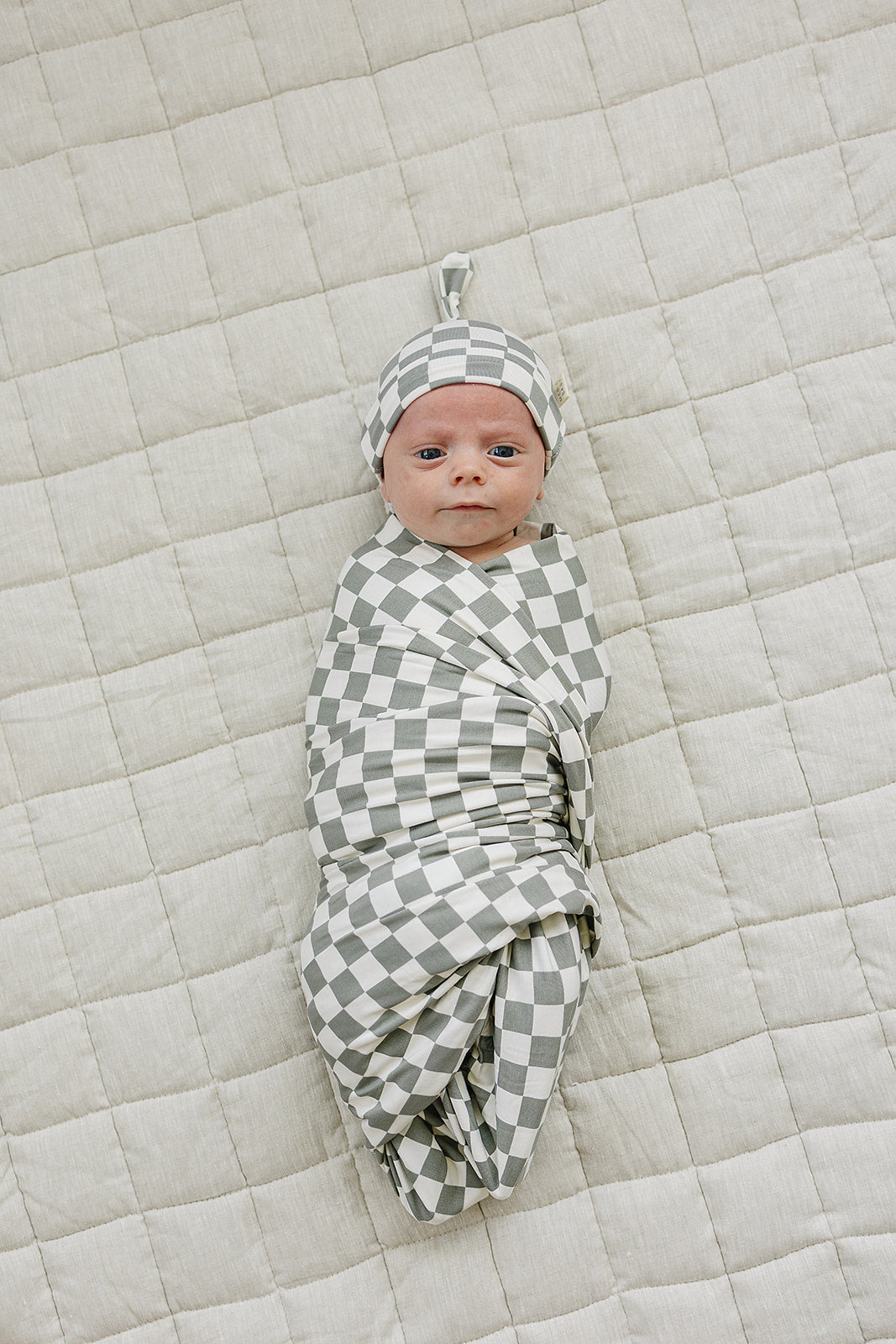 Mebie Baby Bamboo Stretch Swaddle - Light Green Checkered