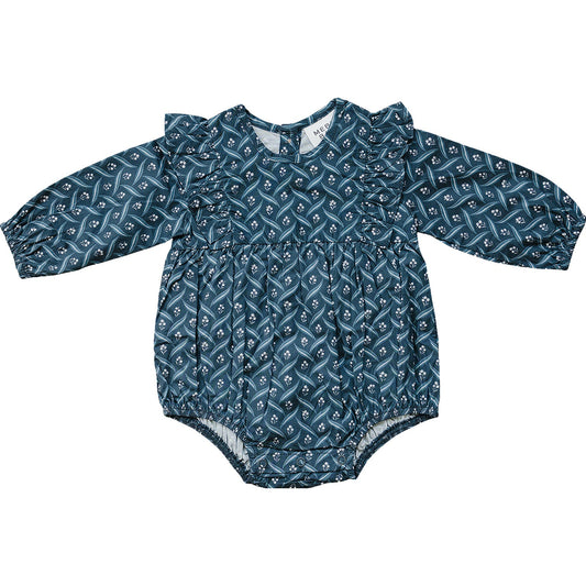 Mebie Baby Navy Berry Ruffle Bubble Romper