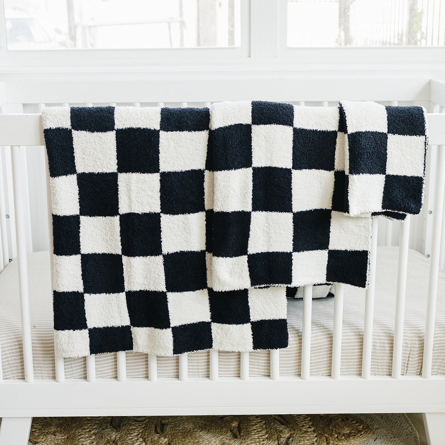 Mebie Baby Plush Blanket - Black & White Checkered - Atara & Co