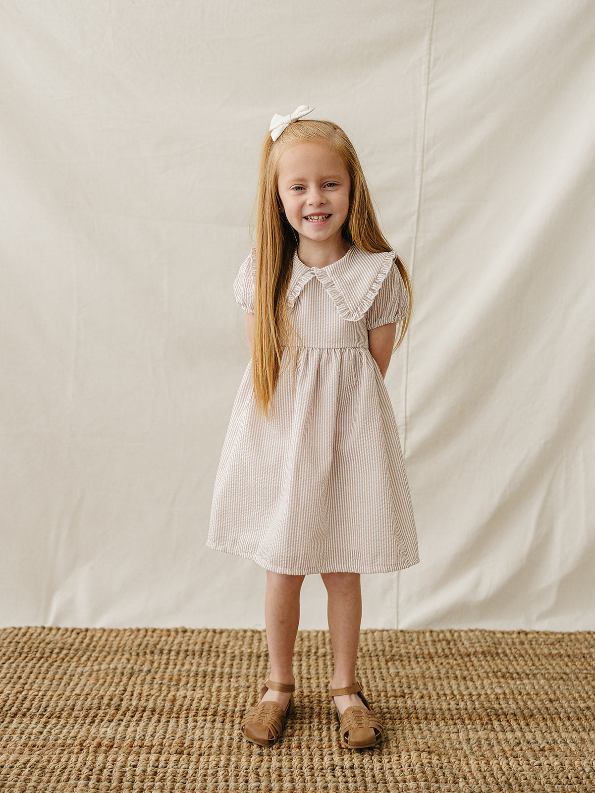 Mebie Baby Taupe Stripe Peter Pan Collar Dress