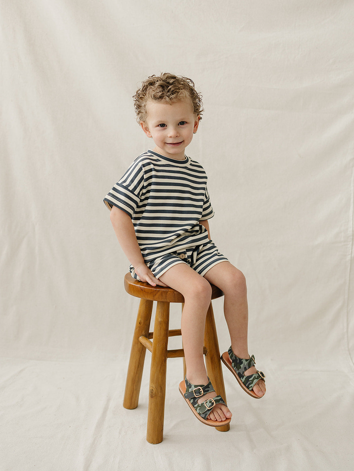 Mebie Baby Navy Stripe Button Short Set