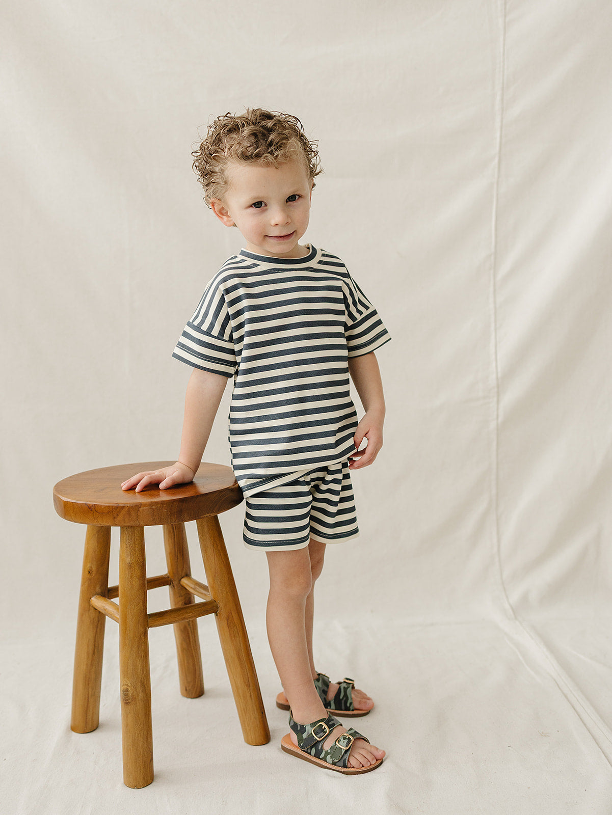 Mebie Baby Navy Stripe Button Short Set