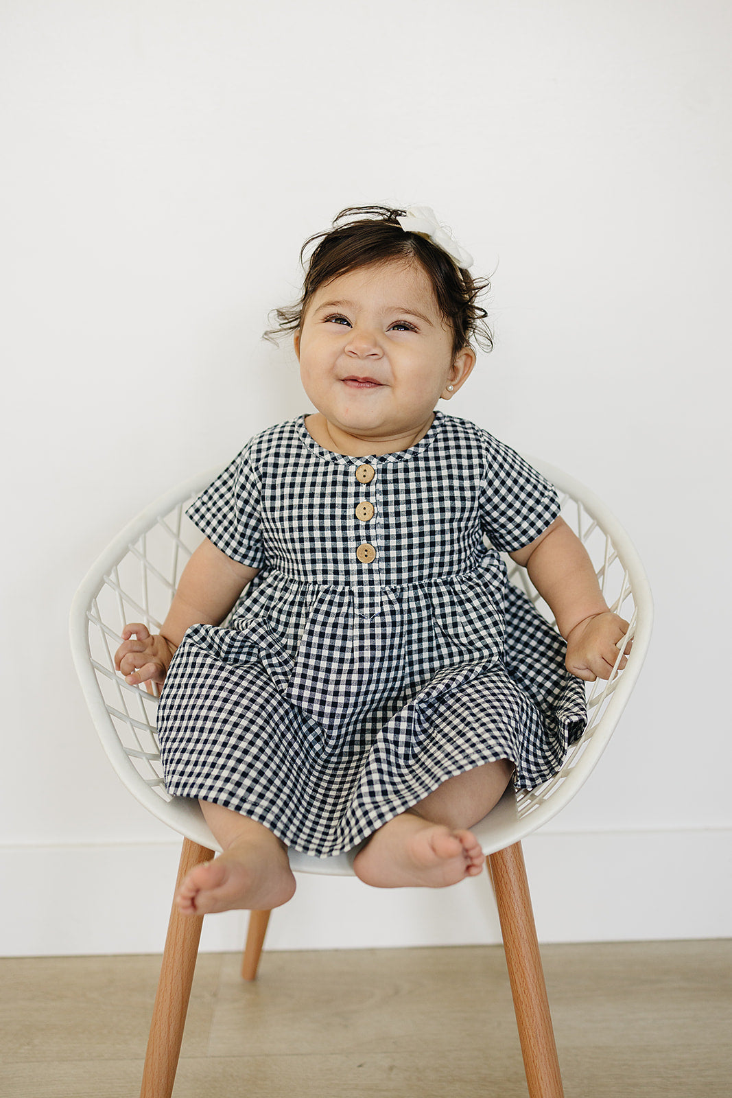 Mebie Baby Linen Cotton Dress - Navy Gingham