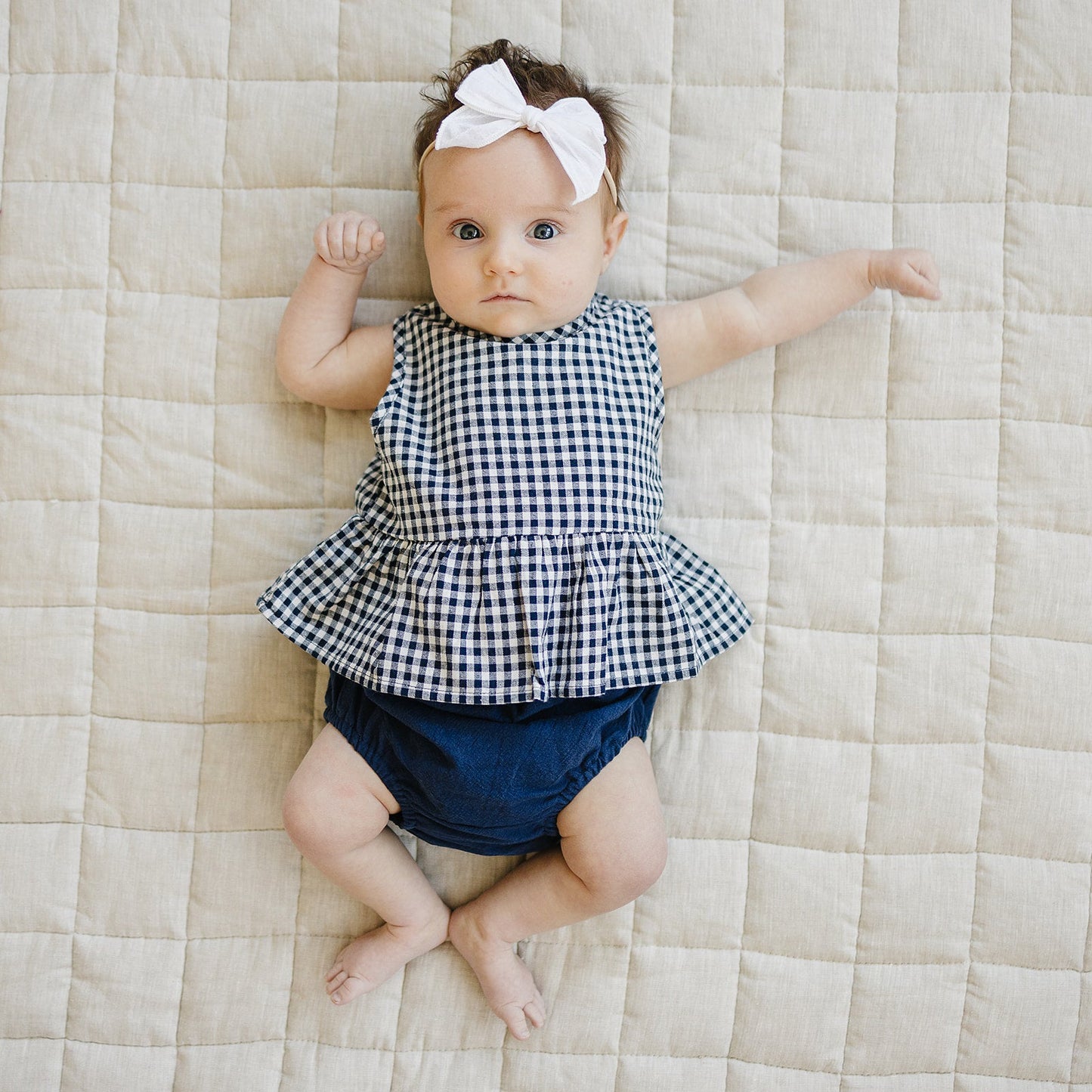 Mebie Baby Peplum Set - Navy Gingham