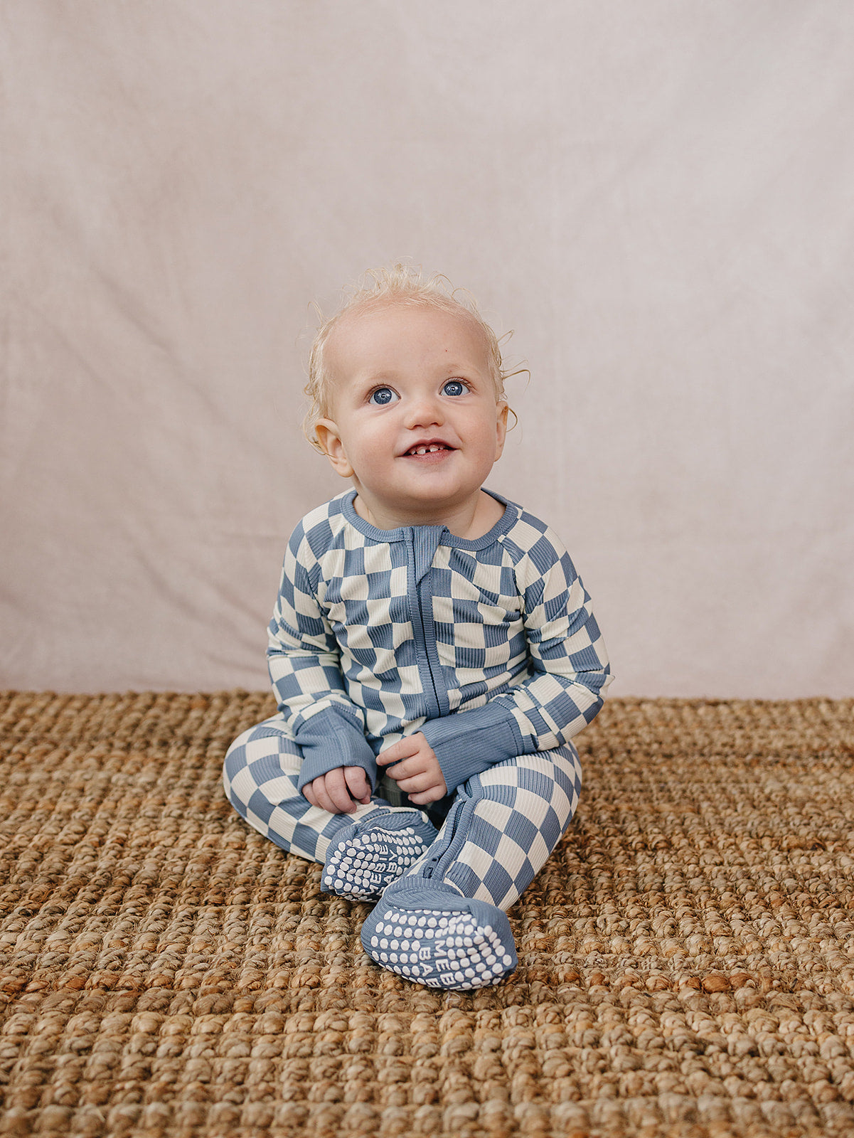 Mebie Baby Blue Checkered Bamboo Zipper