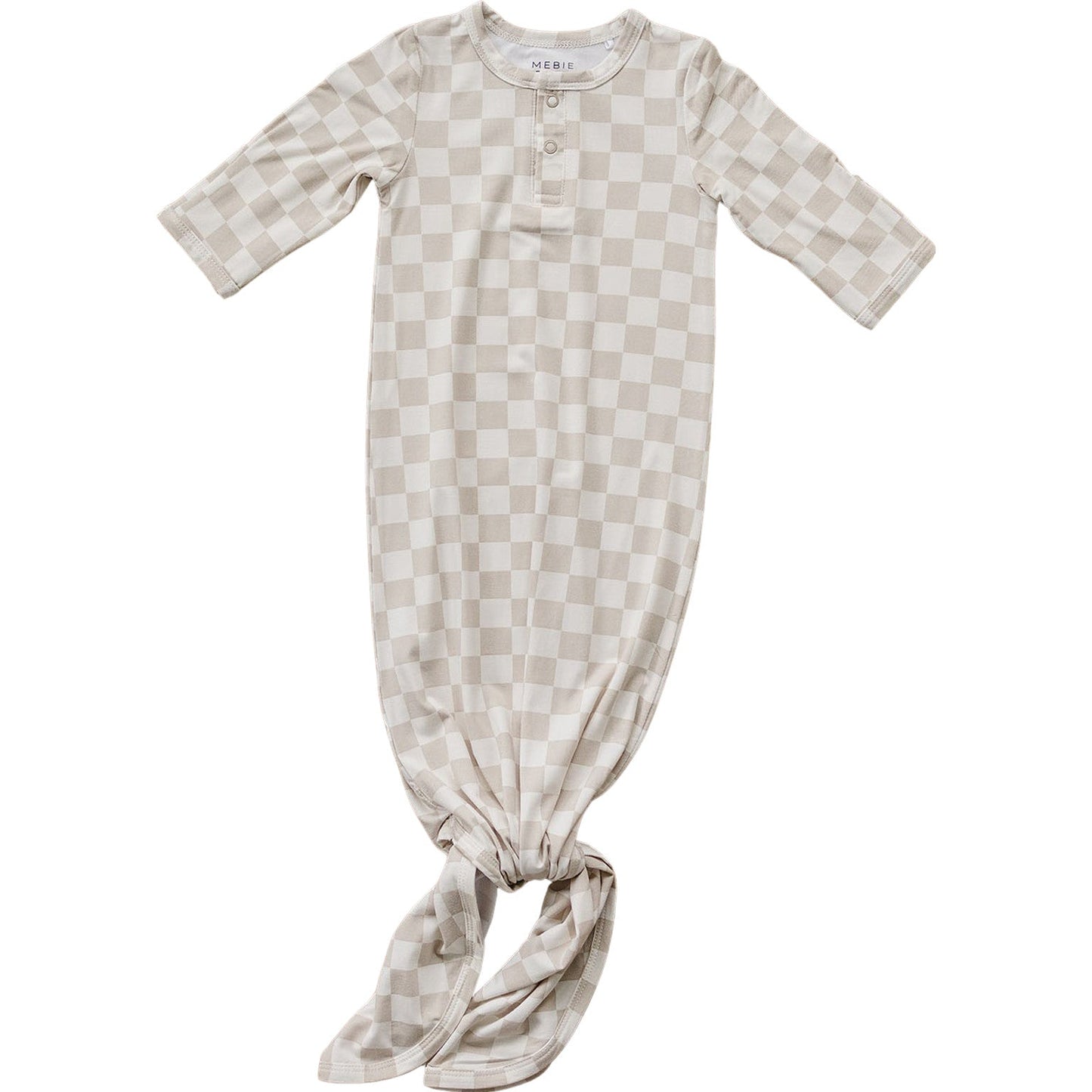 Mebie Baby Bamboo Knot Gown - Taupe Checkered