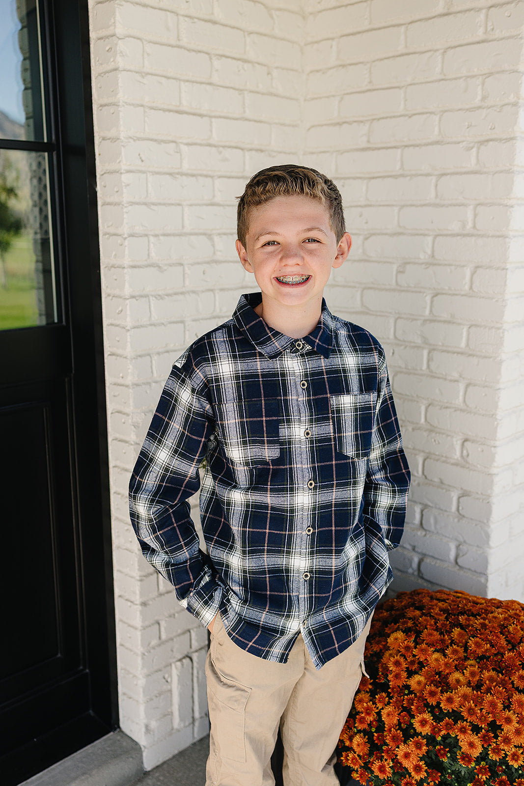 Mebie Baby Navy Plaid Button Up Shirt