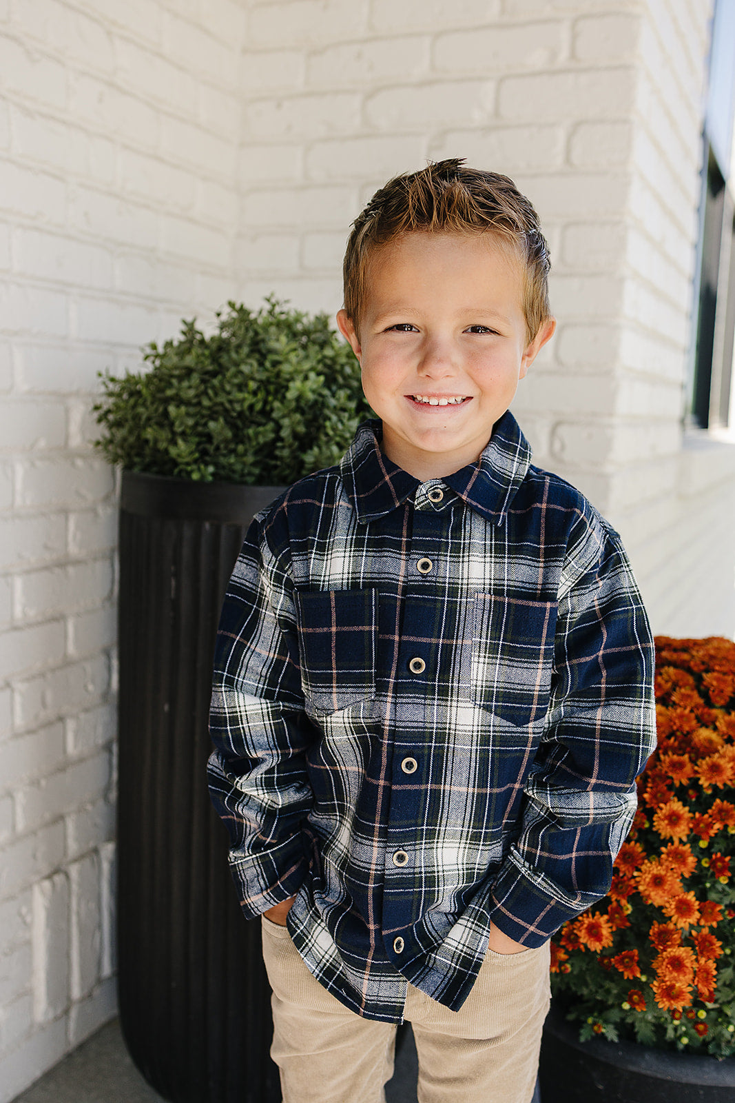 Mebie Baby Navy Plaid Button Up Shirt