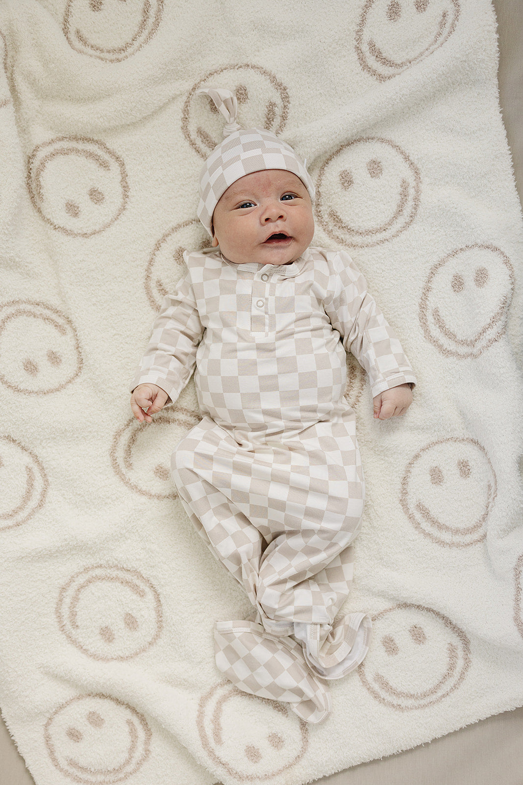 Mebie Baby Bamboo Knot Hat - Taupe Checkered