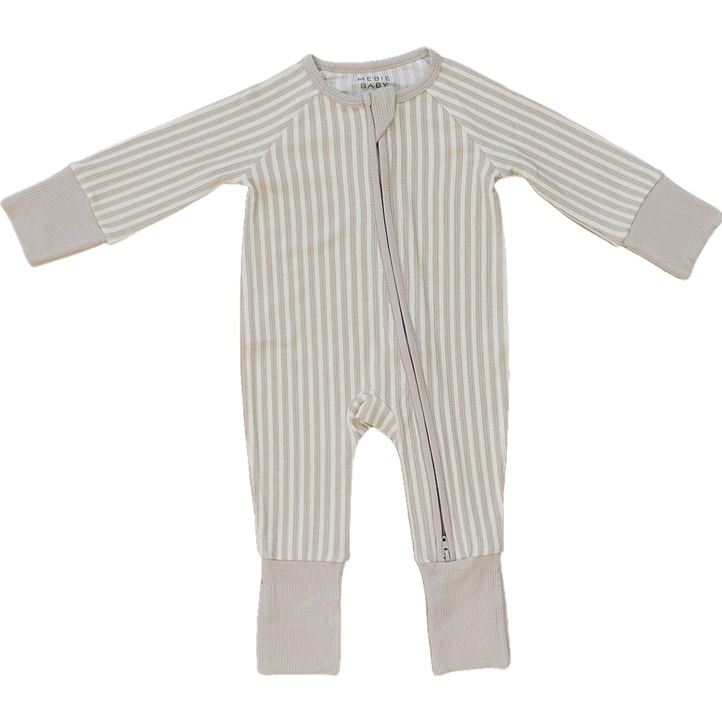 Mebie Baby Taupe Stripe Ribbed Bamboo Zipper