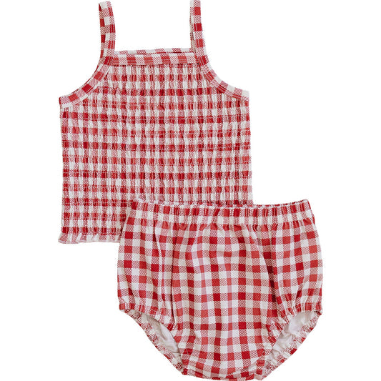 Mebie Baby Gingham Ruched Bloomer Set