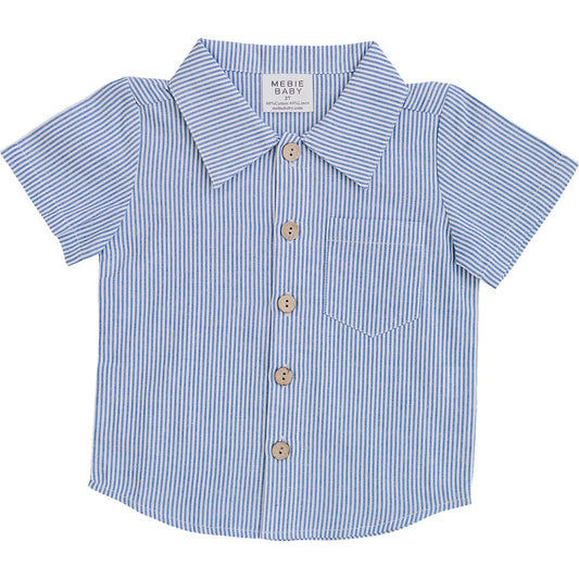 Mebie Baby Blue Stripe Button Up Pocket Shirt