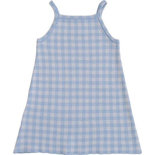 Mebie Baby Blue Knit Gingham Dress