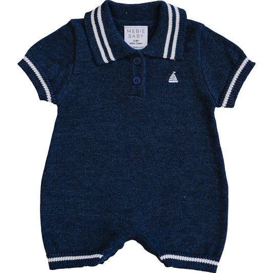 Mebie Baby Collared Sailboat Knit Short Romper