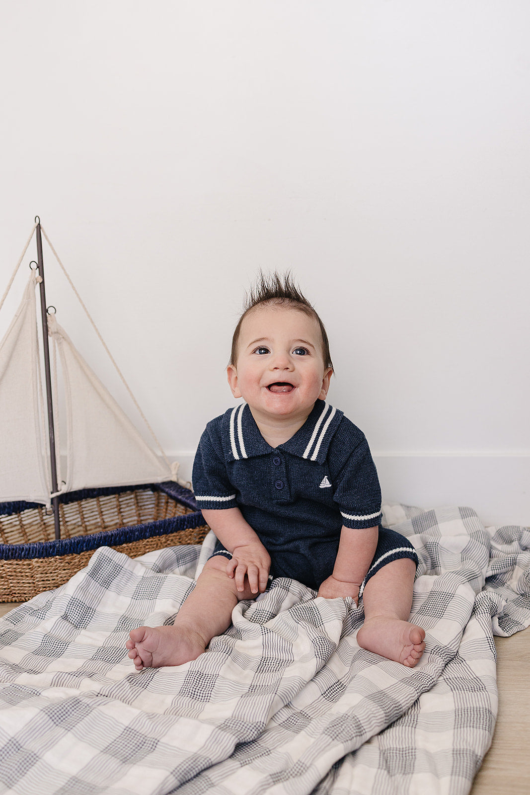 Mebie Baby Collared Sailboat Knit Short Romper