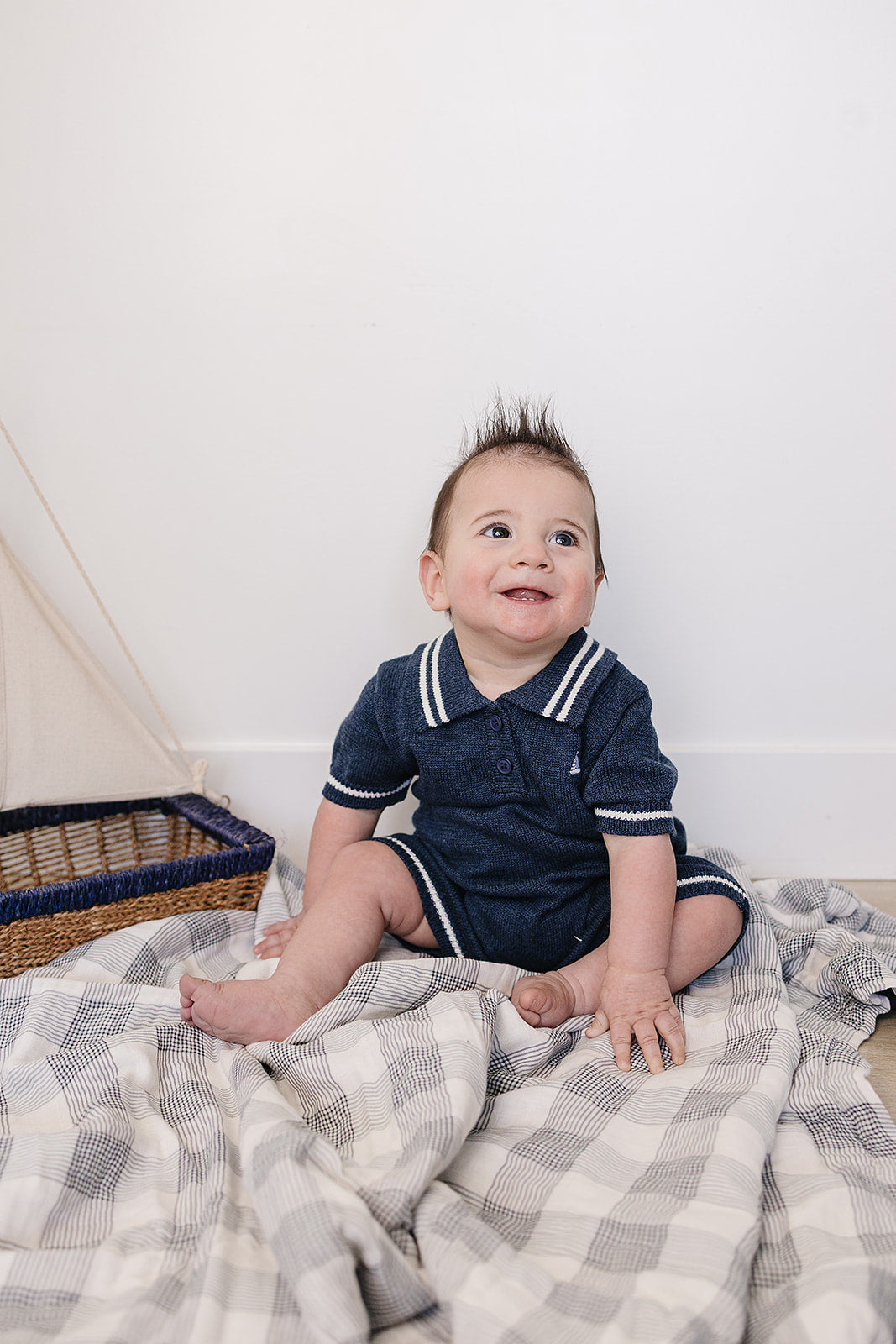 Mebie Baby Collared Sailboat Knit Short Romper