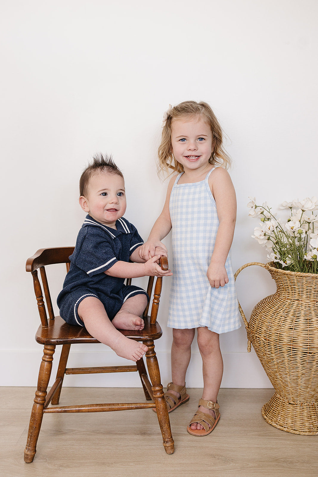 Mebie Baby Blue Knit Gingham Dress