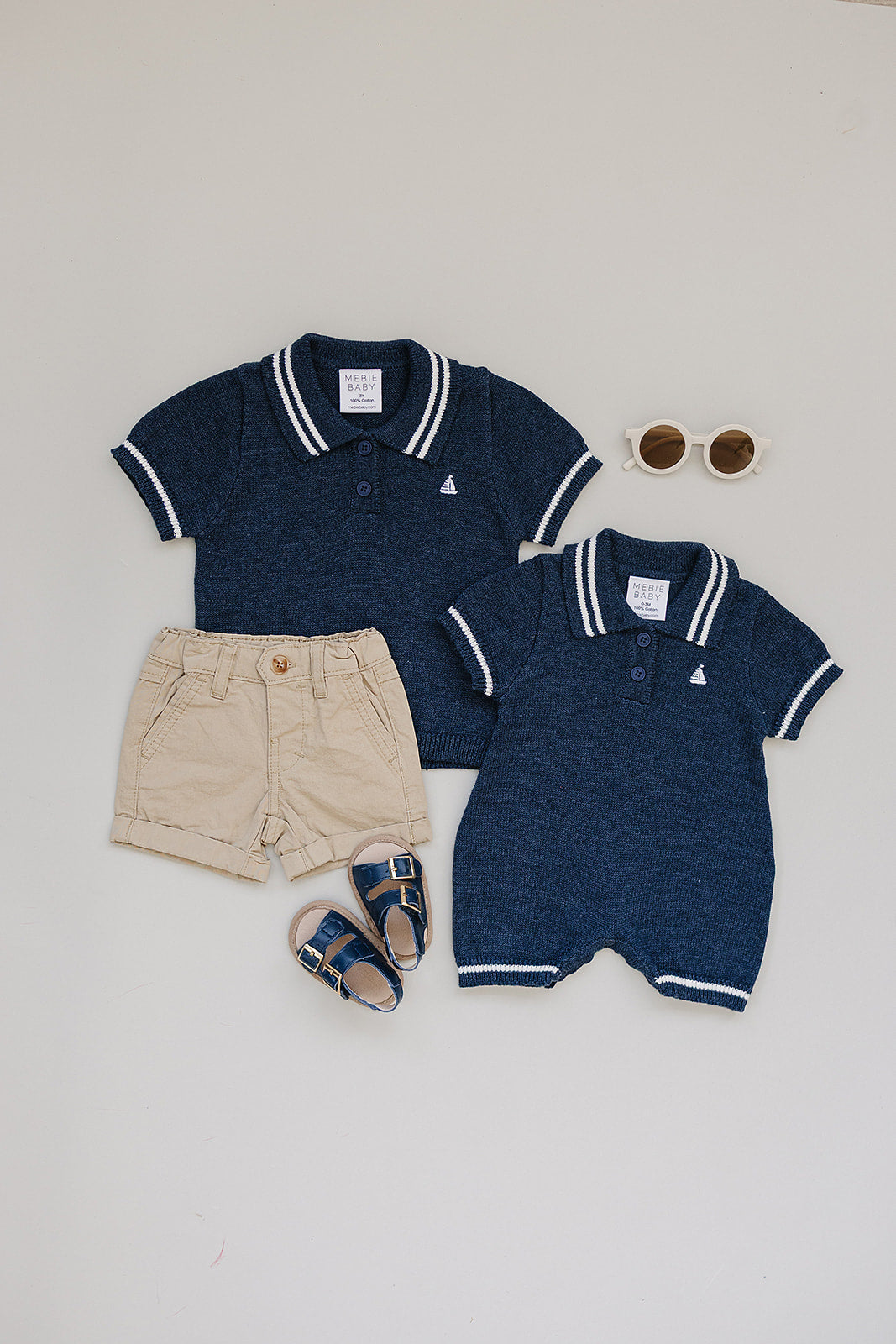 Mebie Baby Collared Sailboat Knit Short Romper