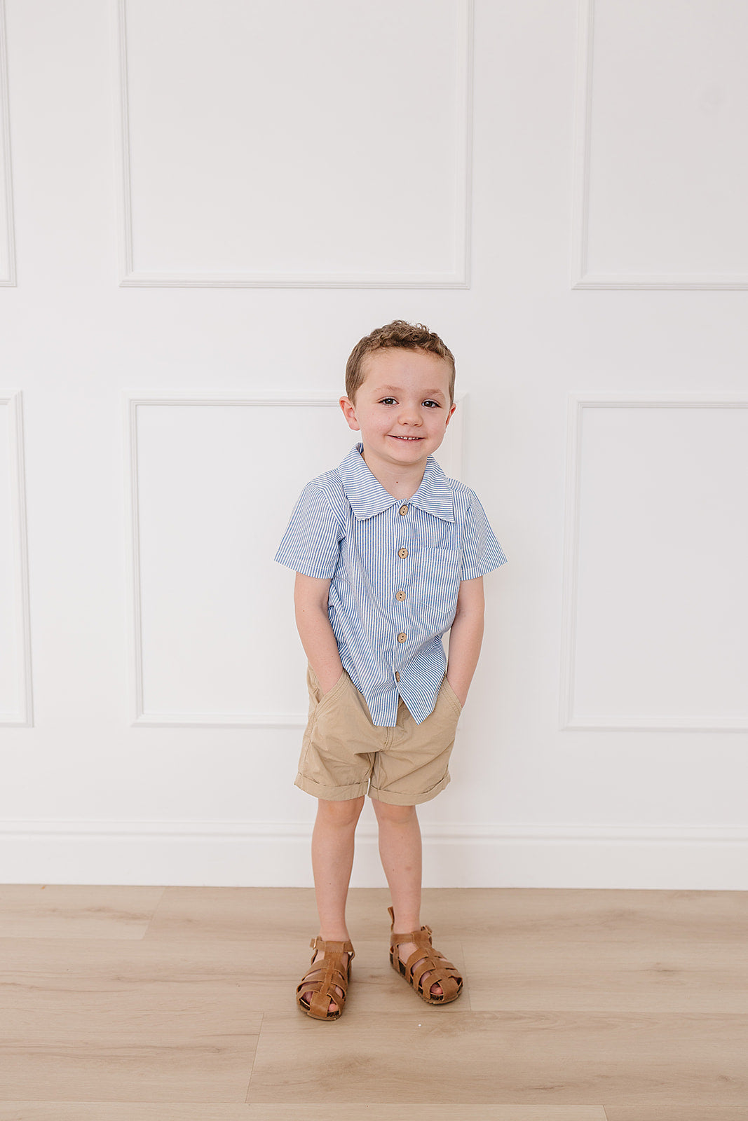 Mebie Baby Blue Stripe Button Up Pocket Shirt