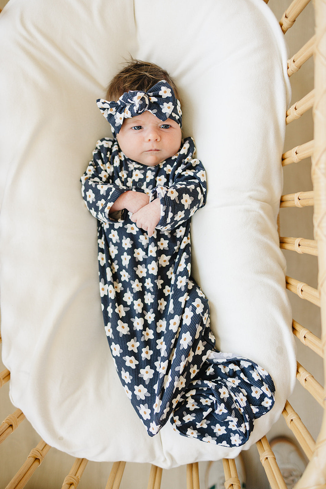 Mebie Baby Bamboo Knot Gown - Navy Daisy