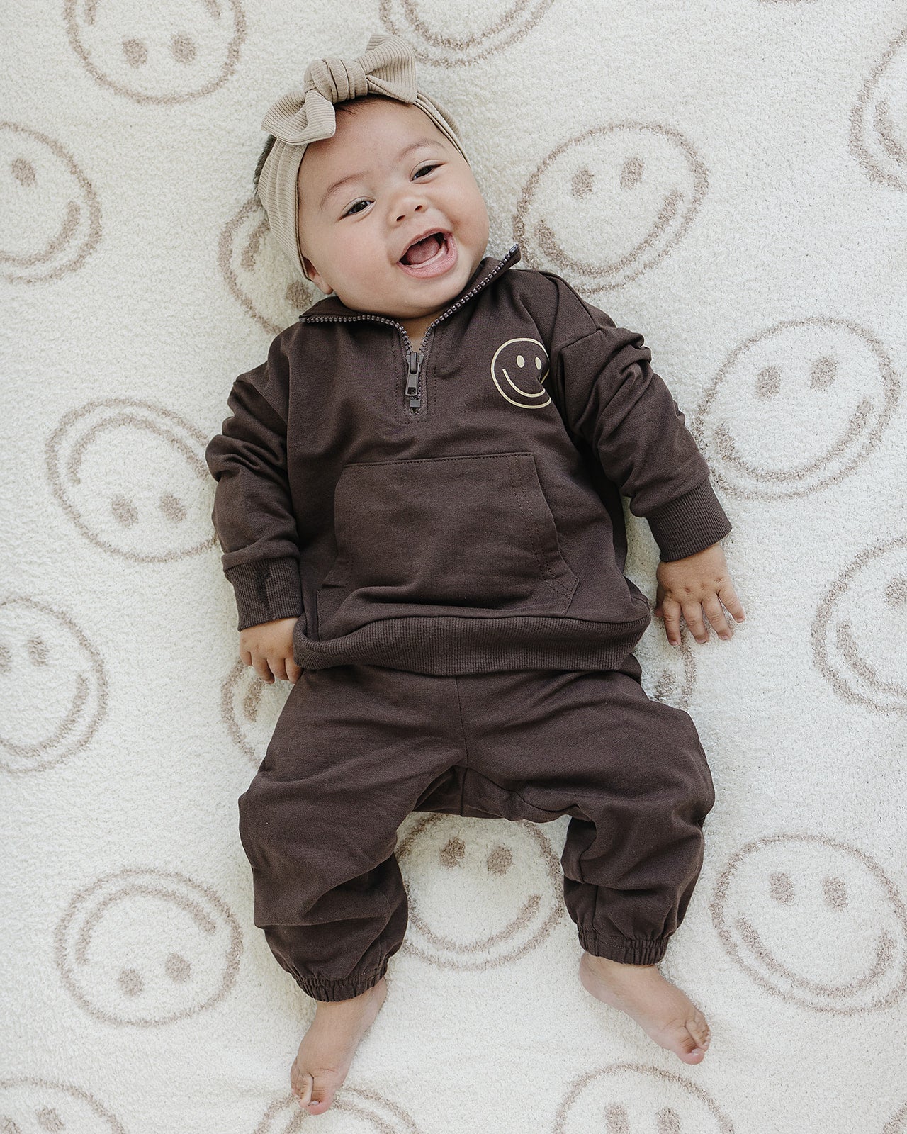 Mebie Baby Smiley Face Quarter Zip French Terry Set