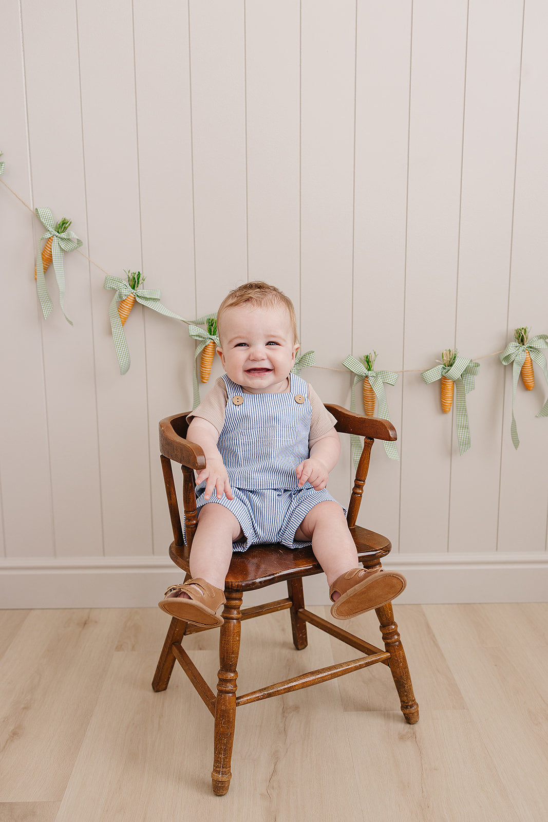 Mebie Baby Blue Stripe Short Linen Overalls