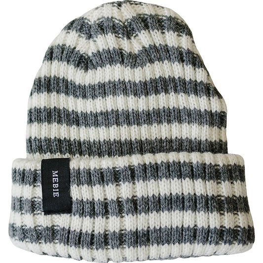 Mebie Baby Grey & White Stripe Chunky Knit Beanie