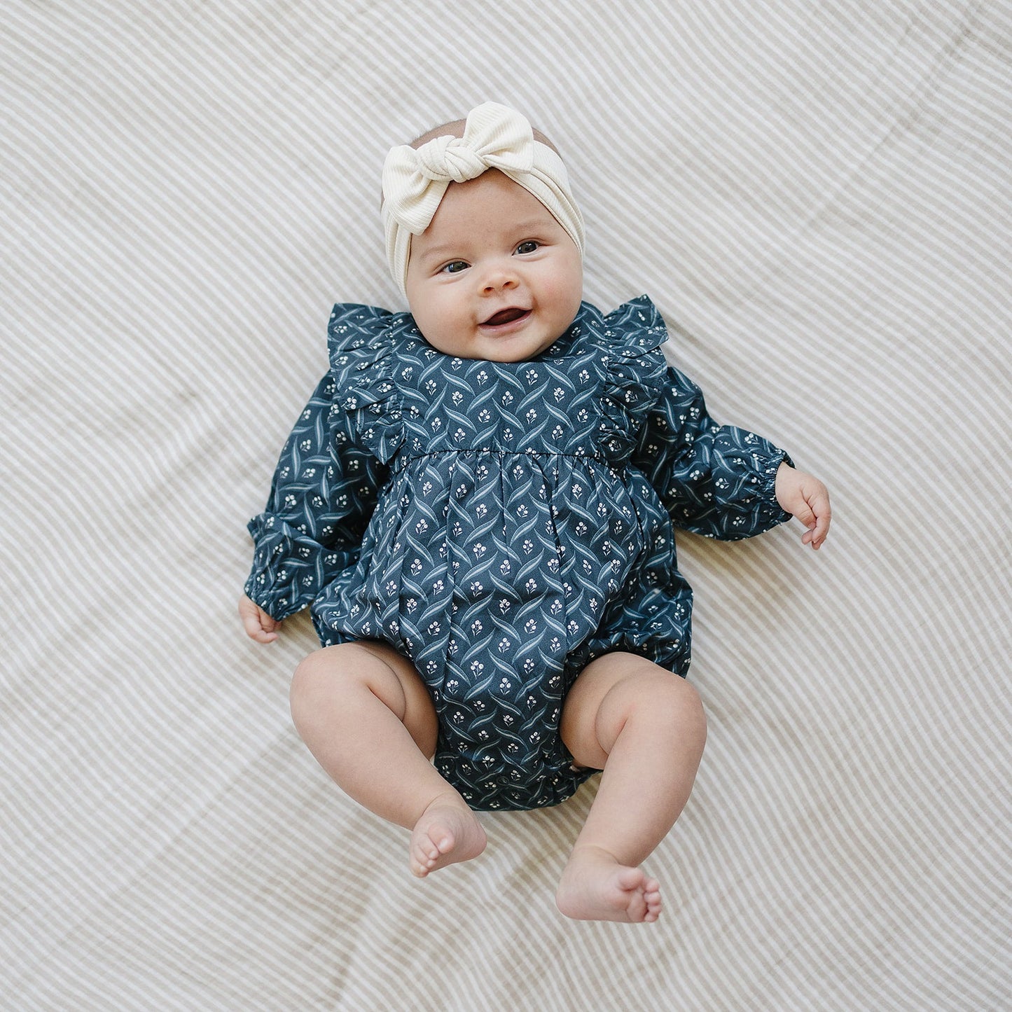 Mebie Baby Navy Berry Ruffle Bubble Romper