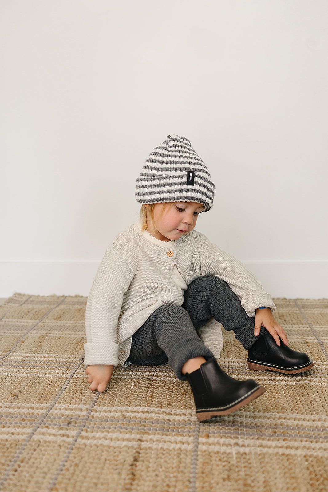 Mebie Baby Grey & White Stripe Chunky Knit Beanie