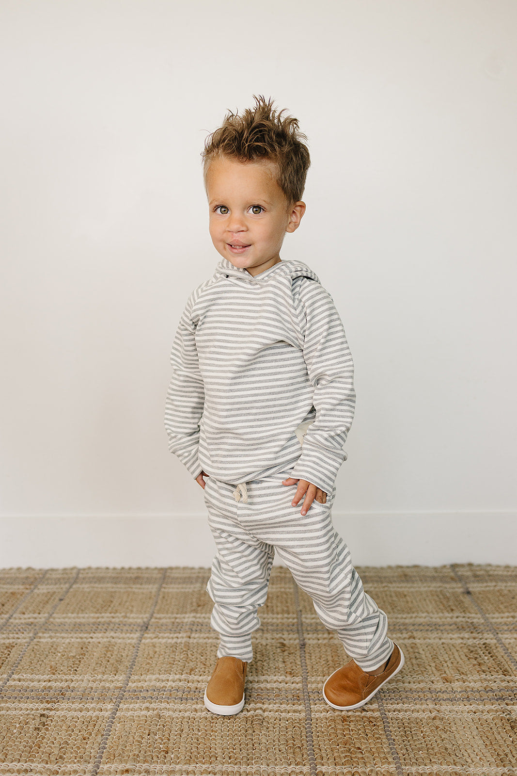 Mebie Baby Grey Striped Hooded Set