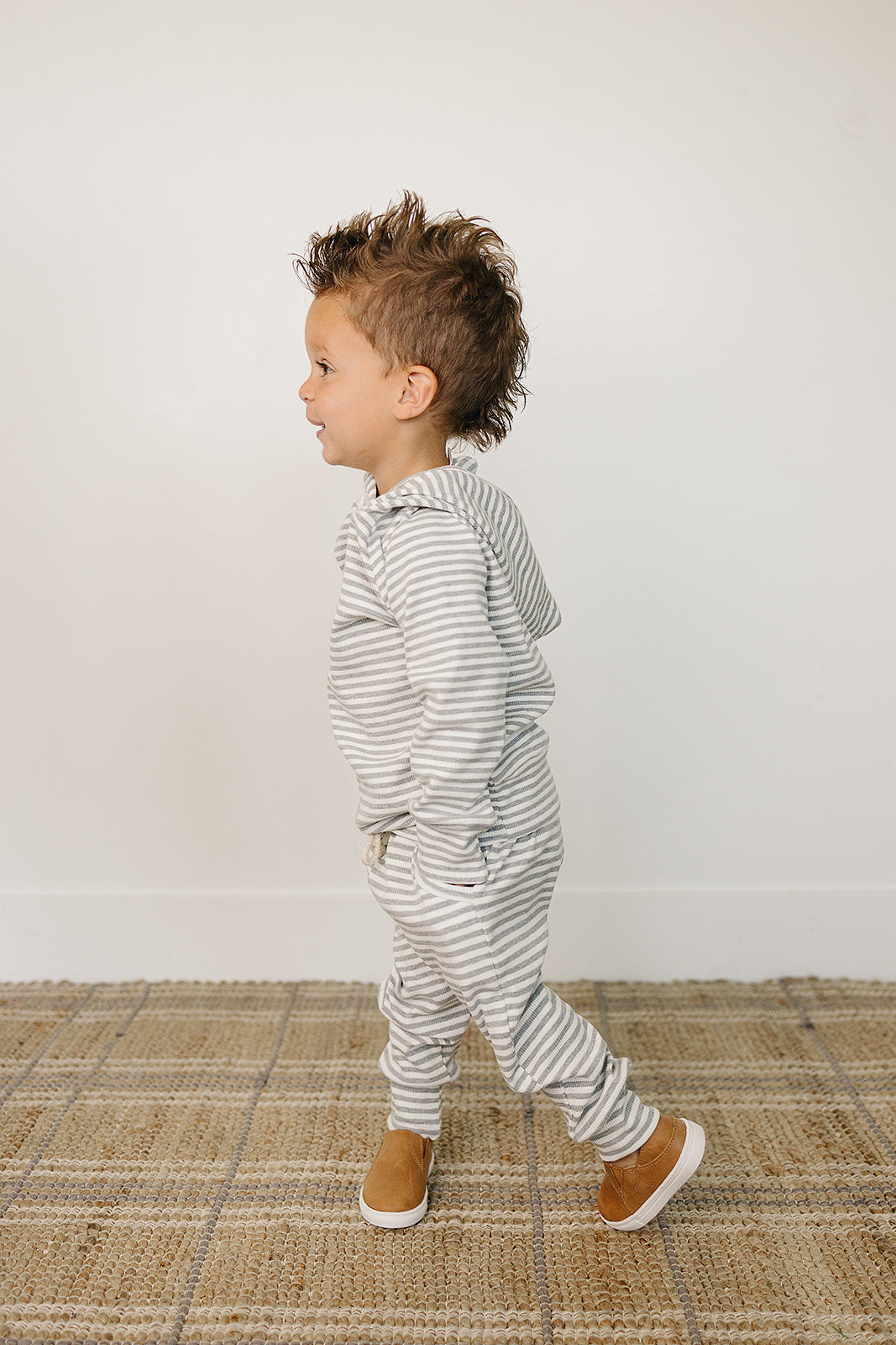 Mebie Baby Grey Striped Hooded Set