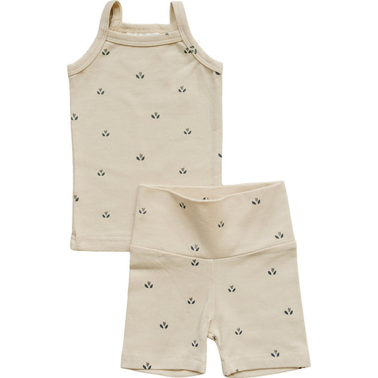 Mebie Baby Tank + Biker Short Set - Cream Tulips