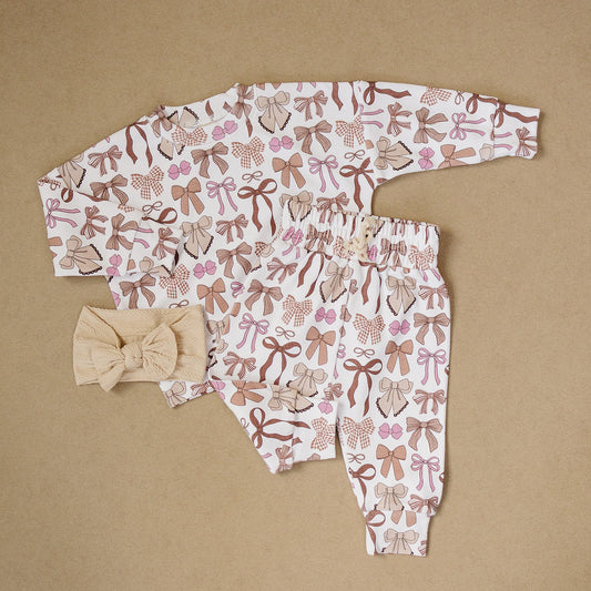 LPK Jogger Set - Mocha Bows