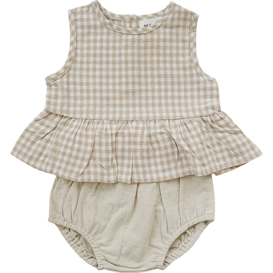 Mebie Baby Peplum Set - Oatmeal Gingham