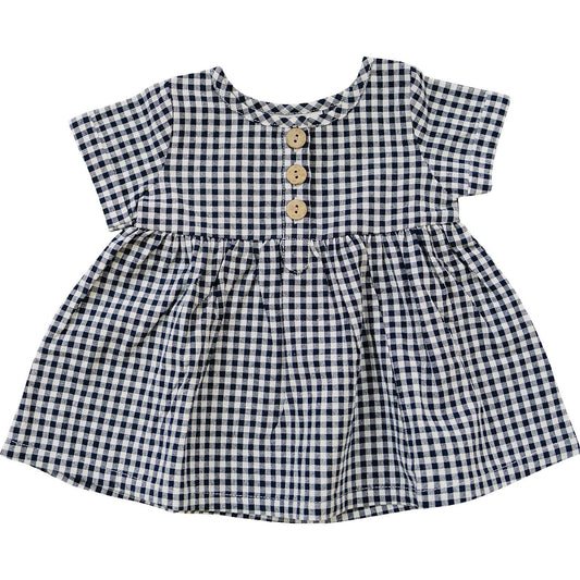 Mebie Baby Linen Cotton Dress - Navy Gingham