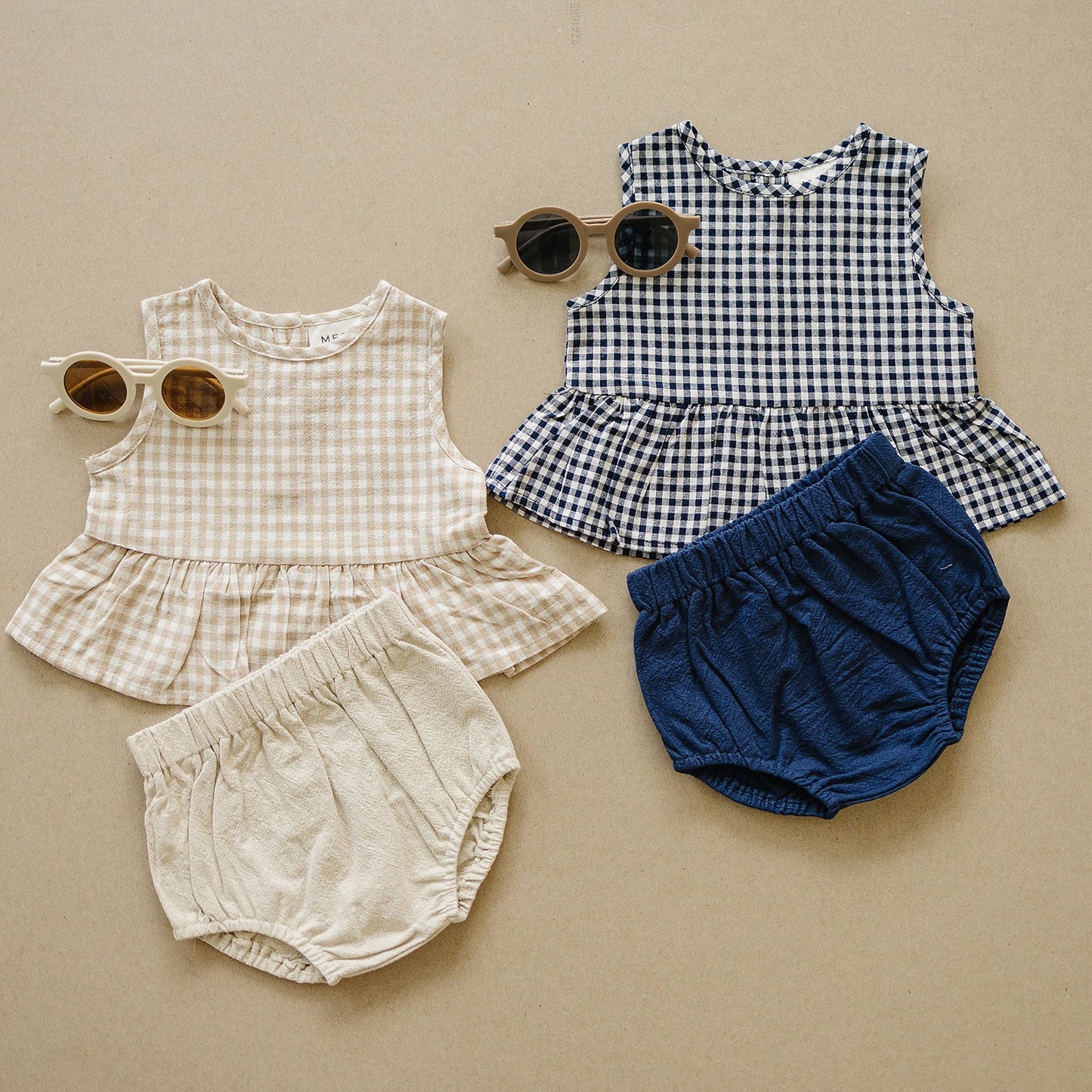 Mebie Baby Peplum Set - Navy Gingham