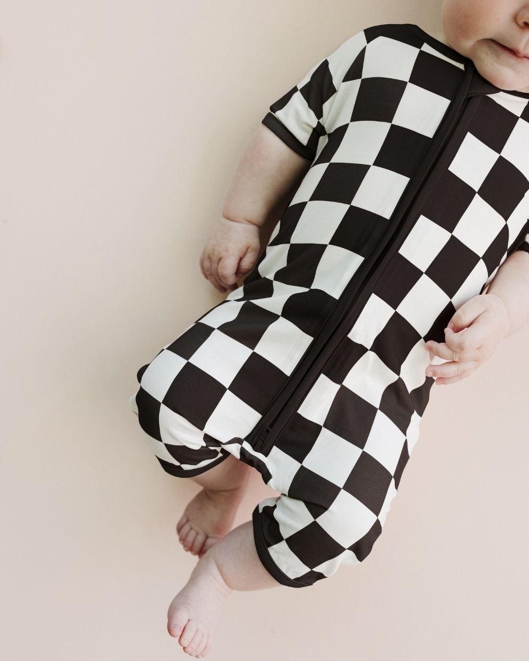 LPK Bamboo Shorty Romper - Black Checkered