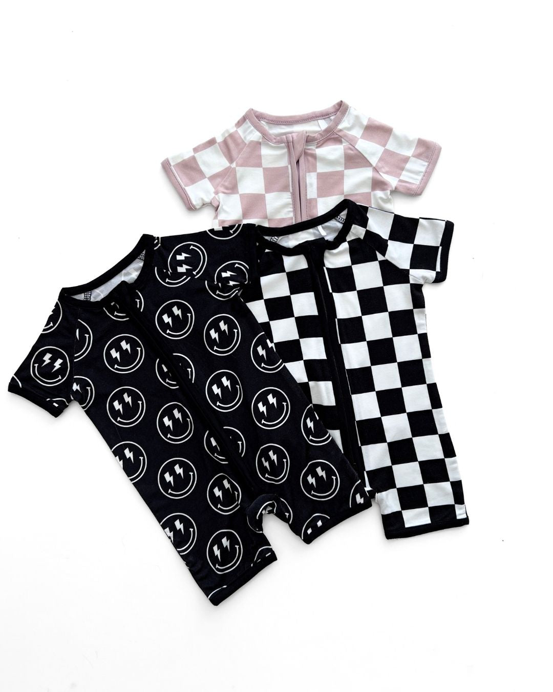 LPK Bamboo Shorty Romper - Black Checkered