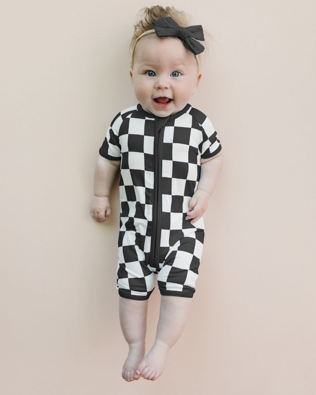 LPK Bamboo Shorty Romper - Black Checkered - Atara & Co